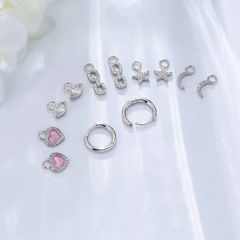 OEM /ODM Romantic Ins Trendy High Quality 925 Sterling Silver Women Cubic Zirconia Star Moon Heart Hoop Huggie Earrings