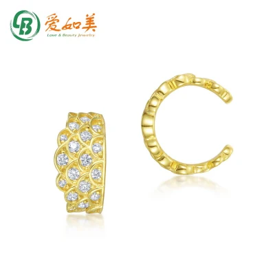 Fashion 925 Silver Earrings Jewelry Women Non Pierced Clip on Cartilage Gold Plated CZ Ear Cuff
