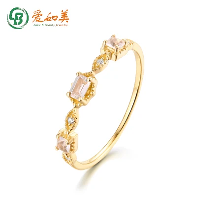 Hot Selling Solid Gold Jewelry Ring Women 14K Gold White Crystal Ring for Party