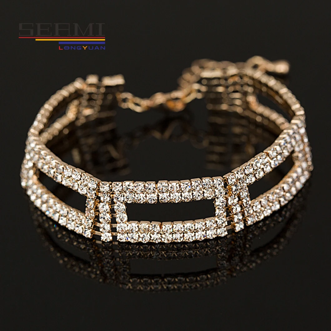 Fashion Rhinestone Gold Filled Plated Crystal Wrist Bracelet for Women