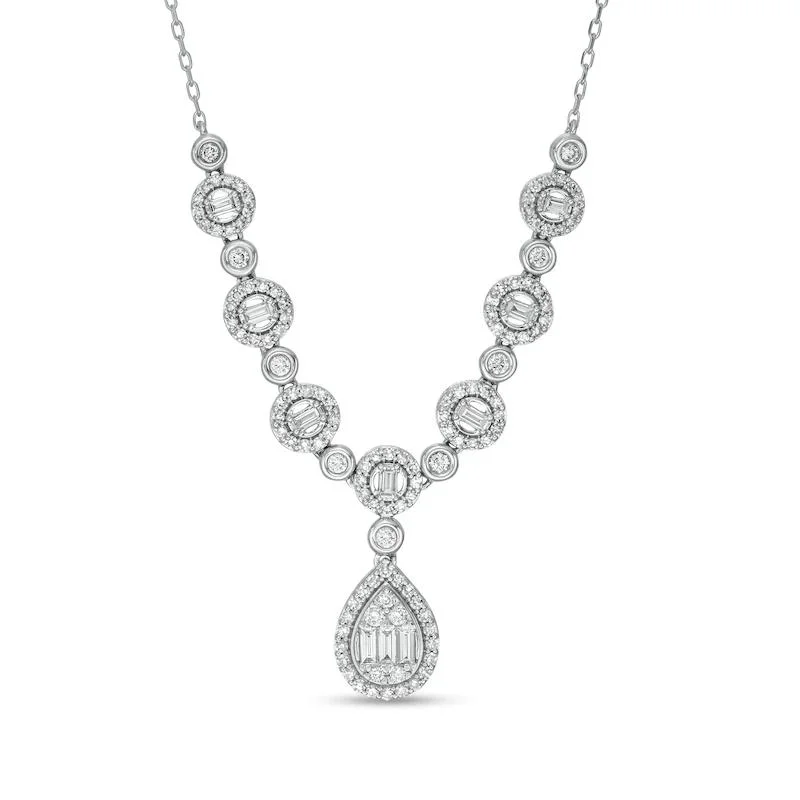 10K White Gold Pear-Shaped Synthetic Diamond Necklace