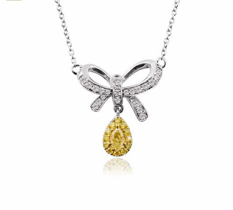 Halloween Diamond Jewelry Factory Custom 14K/18K White Gold and Diamond Necklace with Yellow Pear Cut Diamond Pendant Fashion Jewelry Jewellery