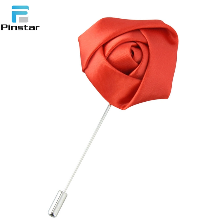 Wholesale Fashion Multicolor Available Custom Fabric Rose Flower Brooch Men&prime;s Long Needle Lapel Pins