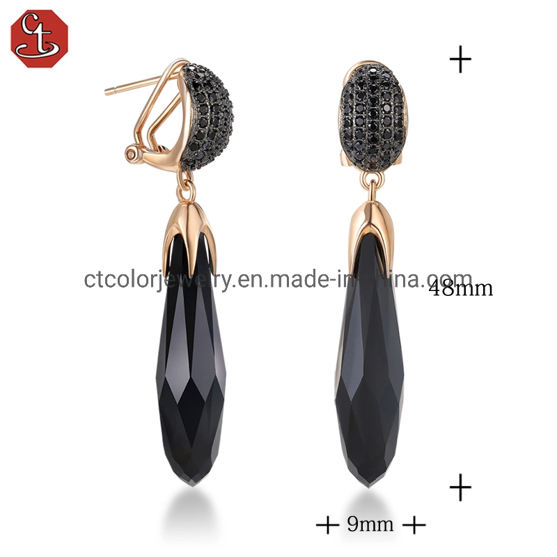 Hot Sale Fashion Jewelry 925 Silver Long Black Crystal Drop Earrings For Women Jewellry Gifts