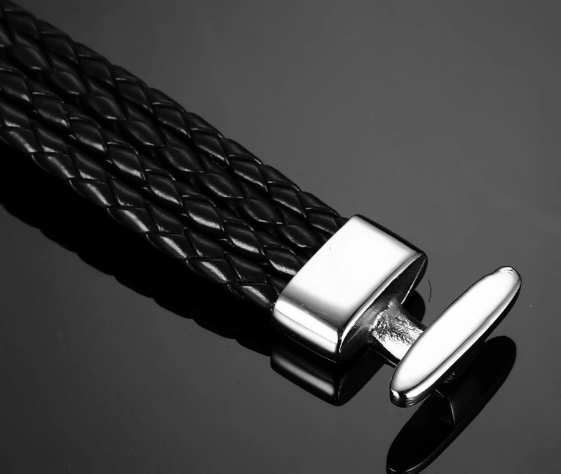 Titanium Steel Black Leather Rope Bracelet Men&prime; S and Women&prime; S Style Knitting Personality Leather Rope Bracelet