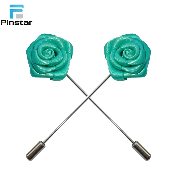 Wholesale Fashion Multicolor Available Custom Fabric Rose Flower Brooch Men&prime;s Long Needle Lapel Pins