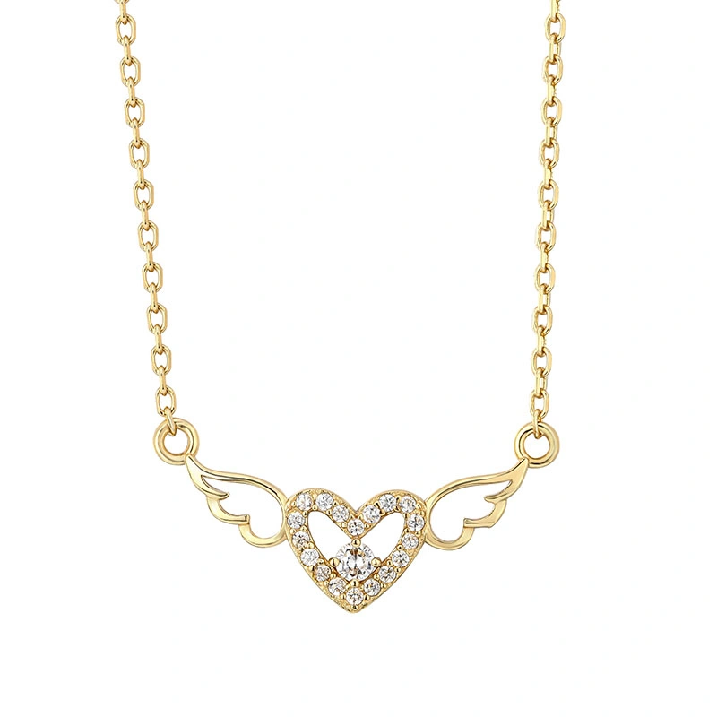 Luxury 925 Sterling Silver Angel Wings Heart Shape 18K Gold Plated Women&prime;s Necklace Jewelry