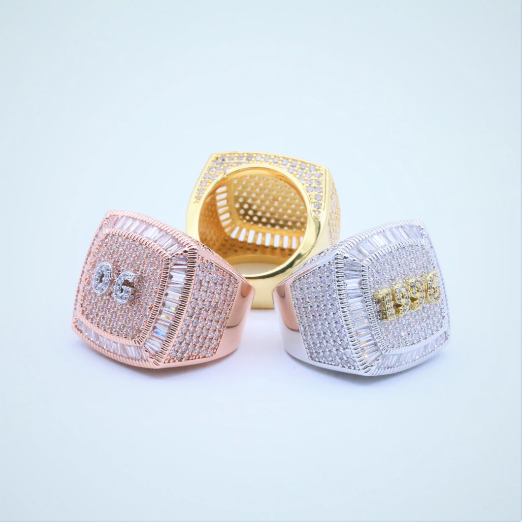 Iced out Emerald Cut Band Ring Hip Hop Luxury Jewelry Moissanite Diamond Pave Rings Couple Rings