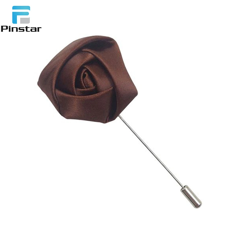 Wholesale Fashion Multicolor Available Custom Fabric Rose Flower Brooch Men&prime;s Long Needle Lapel Pins