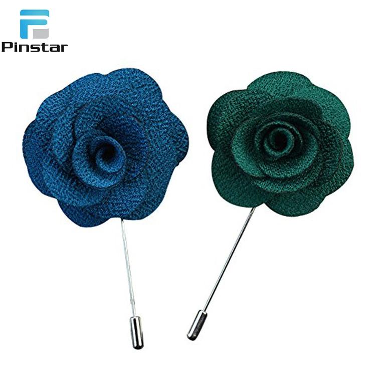 Wholesale Fashion Multicolor Available Custom Fabric Rose Flower Brooch Men&prime;s Long Needle Lapel Pins