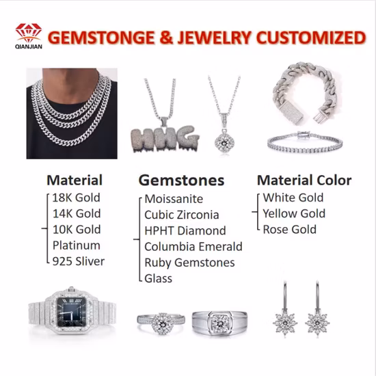 Hip Hop Punk Jewelry 925 Sterling Silver Gold Plating Full Diamond Necklace Moissanite Tennis